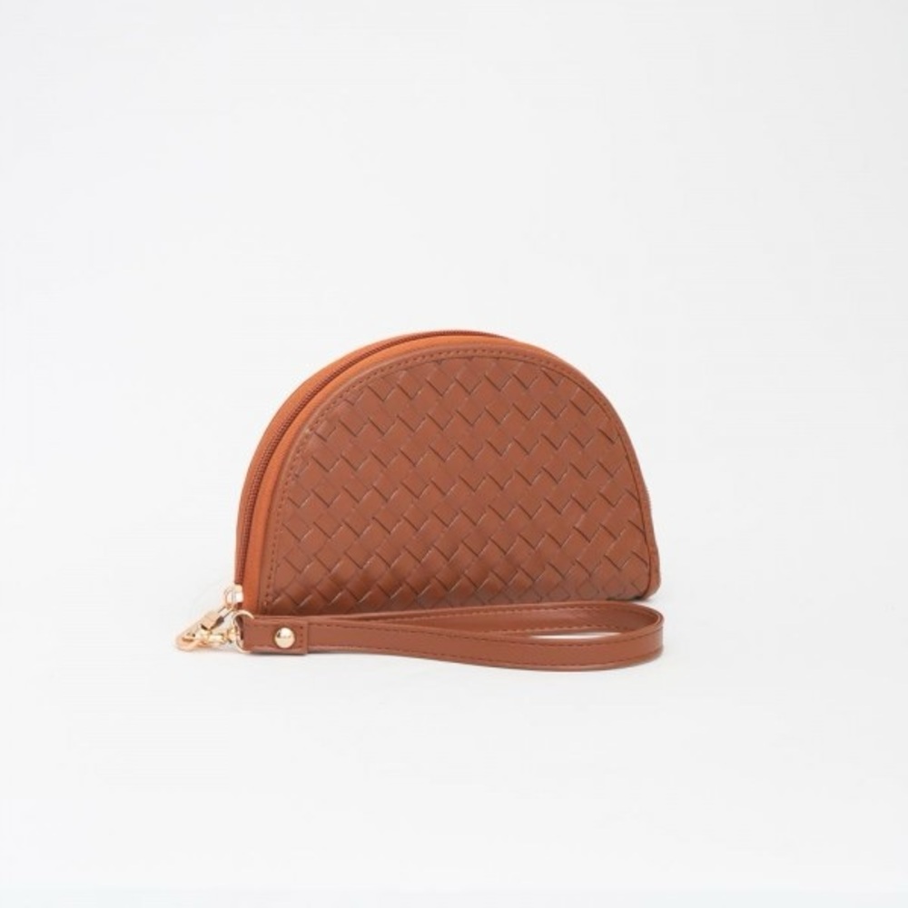 New brown vegan woven wedge leather wristlet - Picture 1 of 1